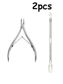 8件套美甲工具套装 - 指甲钳、角质层钳、带推杆的指甲剪 - 不锈钢指甲和脚趾甲修剪器 - 銀色 - 查看 8