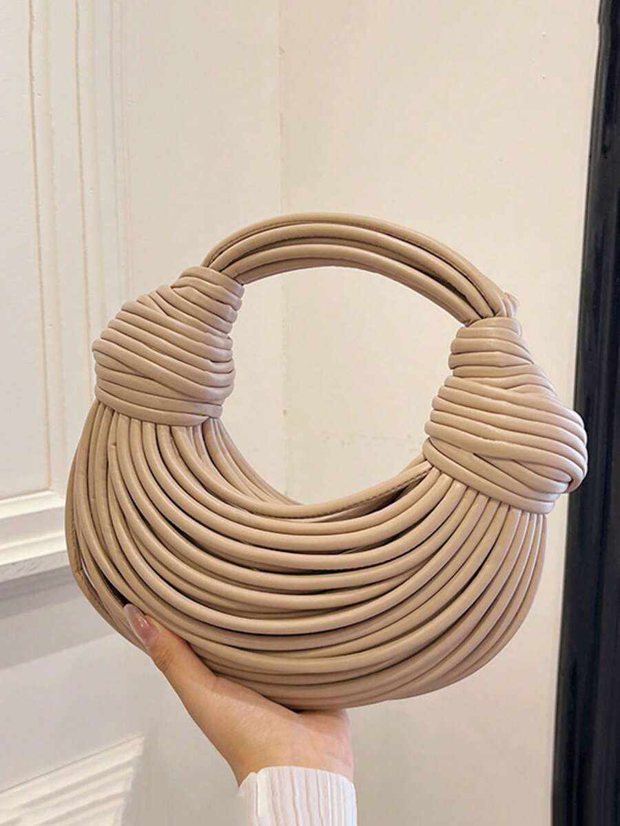 Women's New Luxury Gold Designer Brand Handmade Woven Noodle Drawstring Shoulder Bag & Clutch, Fashionable & Unique, Gift For Her