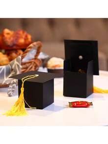 30 piezas Cajas de dulces con forma de birrete de graduación, adecuadas para decoraciones de fiesta de graduación 2026, regalos de celebración de graduación, disponibles en 10/20/30 piezas - Negro - Ver 9