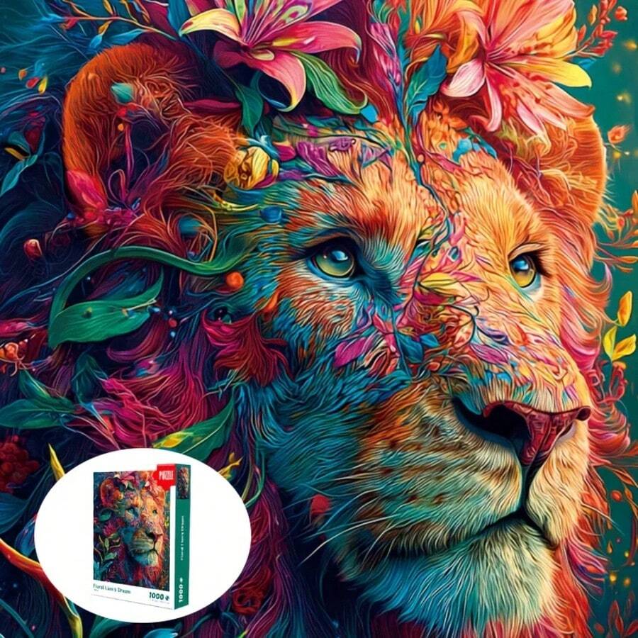 1000pcs Unique Wooden Jigsaw Puzzles - Lion, Luxurious Animal Shaped Wood Puzzle, Beautiful Package, Best Gift For Adults