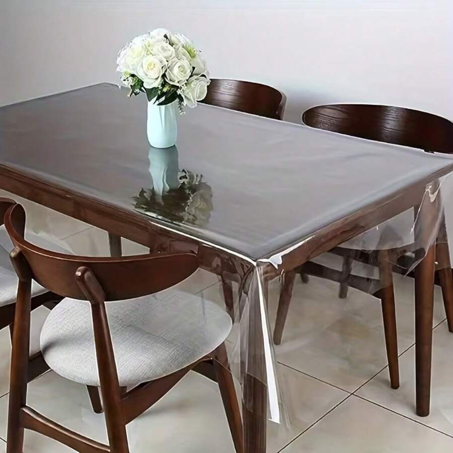 Mantel rectangular transparente de PVC de 0,25 mm de grosor, protector de mesa resistente a los arañazos y al calor, de alta calidad para uso doméstico, hotelero y de oficina (fácil instalación) - Blanco - Ver 1