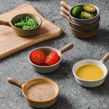 Japanese Thick Pottery Dipping Sauce Dish With Handle, Ceramic Condiment Plate, Soy Sauce Dish, Sushi Restaurant Appetizer Plate, Home Vinegar Dish Set - Multicolor - View 3