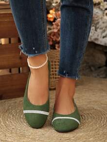 Mocasines planos con aplicaciones de strass, transpirables y cómodos, versátiles para la oficina y el uso diario, para primavera/otoño - Verde - Ver 4