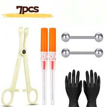 Kit de perforación de pezón o kit de perforación de ombligo - Agujas de perforación y set de pinzas de acero inoxidable 14G - Ver 11