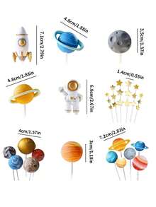 1 unidade de enfeite de bolo com astronauta, planeta espacial, foguete Saturno, palitos decorativos de plástico coloridos e reutilizáveis, artigos para festa de aniversário com tema espacial, adequado para decoração de mesa de doces e bolos infantis. - Multicolorido - Ver 6