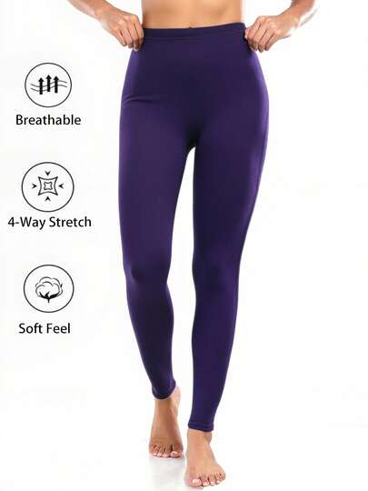 1条装女士休闲弹力紫色打底裤，瑜伽裤，紧身裤，舒适透气弹力腰带，适合瑜伽、健身、日常穿着，春夏款