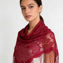 Spitzen-Dreieckiger Schal, Cheongsam Schal, leichter, atmungsaktiver Modeschal - Bordeaux - Übersicht 2