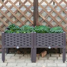 Upgraded Raised Garden Bed, Multi-Functional High Elevated Planter Box, Durable Plastic Rectangular Garden Bed Kit For Patio, Garden, Yard - 灰色-2聯 - 查看 8
