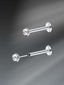 2颗G23钛金属唇钉，男女通用，18G透明钻石CZ唇钉，唇部穿刺饰品，顶部镶嵌立方氧化锆，尺寸可选2mm、2.5mm、3mm、4mm - 銀色 - 查看 5