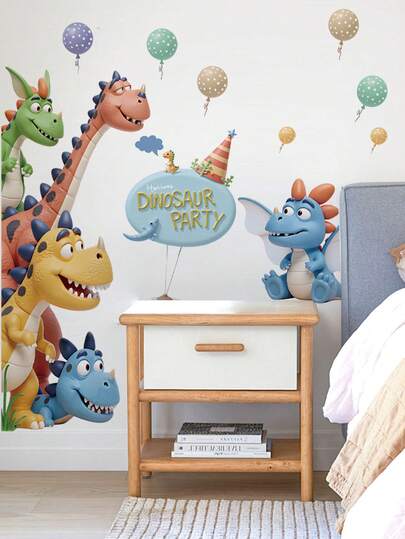 ملصق حائط ديناصور كرتوني قطعة واحدة، ملصق حائط شجرة وديناصور، ديكور منزلي لغرفة الأطفال، روضة الأطفال، غرفة اللعب، لوحة فنية