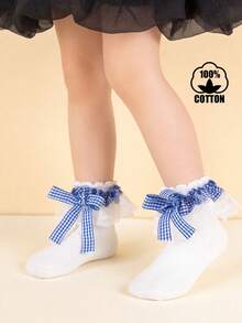 1 Pair Cotton Children's Lace Plaid Bow Ruffle Dance Princess Fashion Versatile Party Socks - White - View 10