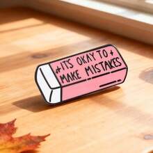 1个粉色橡皮擦“犯错没关系”珐琅胸针心理健康翻领别针鼓励语徽章 - 均碼 - 查看 2