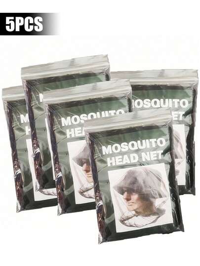 5个/1个/XL号蚊帐面罩 - 成人专用加厚细网防护，可搭配帽子佩戴，有效隔离蚊虫，预防西尼罗河病毒和寨卡病毒，透气黑绿耐用面料，阻挡蚊子、苍蝇、蚋，适合钓鱼、狩猎、露营、徒步旅行，2026年春季户外必备，探险装备，生存工具，野餐安全，过敏季防护，徒步旅行配件