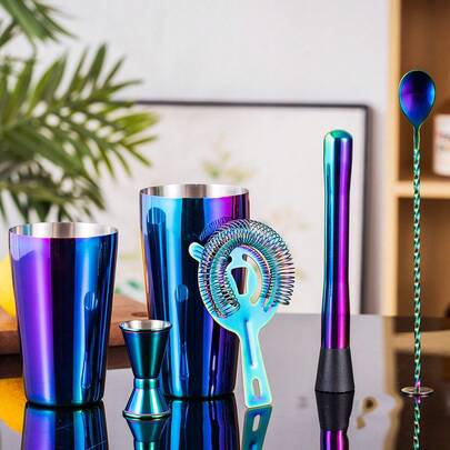 Kitchen Bar Stainless Steel Blender Set Cocktail Cocktail Mixing Tool Suitable For Family Restaurant Friends Gift Shaker Set Colorful Boston 6-Piece Set