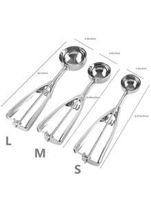 Multi-Purpose Stainless Steel Scoop Set - Trigger Release For Ice Cream, Cookie Dough, Melon Balls & Meatballs - Silver - View 3