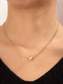 1pc Metallic Geometric Beaded Necklace, Fashionable Daily Wear, Suitable As Gift For Friends - Multicolor - View 5