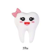 5颗全国牙齿保健日主题硅胶珠，3D可爱牙齿吊坠珠，适合DIY珠宝制作和工艺品项目 - 彩色 - 查看 8