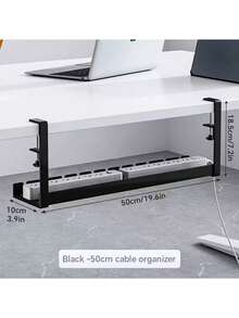 Under Desk Cable Management Tray, No Drilling Required, Metal Wire Cable Organizer Tray With Clips For Installation Under Desk, 3-Slot Cable Tray With Desk Cable Management And Organizer, Suitable For Home Office Standing Desks - Black - View 5
