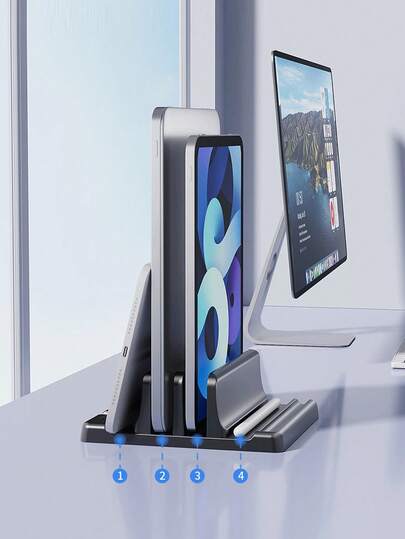 رف مكتبي متعدد الوظائف بفتحة واحدة، 2 فتحة قابلة للتعديل رأسيًا لتنظيم مساحة التخزين مناسب للأقلام/الدفاتر/الهواتف الذكية/الأجهزة اللوحية/أجهزة الكمبيوتر المحمولة