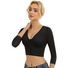 Slimming Arm Shaper Tops For Women, Lace Sleeve Compression Tank Top With Front Closure Bra, Chest Binder Shapewear, Ideal For Autumn & Holiday Costumes - 黑色 - 查看 4