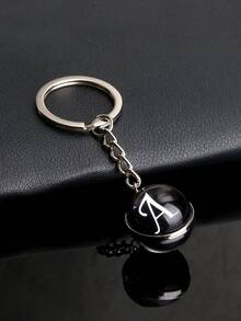 26pcs Alphabet Glass Ball Keychain, Time Gem Double-Sided Pendant Keyring, Metal Key Chain Accessory, Small Gift - Black - View 22