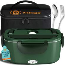 100W Electric Lunch Box Food Heater, 1.5L Compartment Stainless Steel Self-Heating Lunch Box For Adults, Portable Heating Lunch Box With Adapter, Utensils & Insulated Bag, Suitable For Car, Truck & Office (Blue) - US A Type Plug(110-127V) - View 2