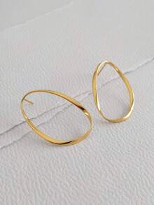 Minimalist Fine Jewelry 925 Sterling Silver 18k Gold Plated Irregular Twist Hollow Out Front Oval Stud Earring - Oval Stud Earring - View 1