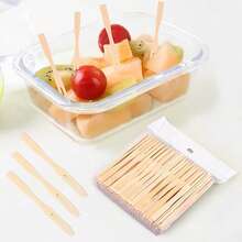 100pcs Bamboo Cocktail Forks, Mini Fruit Picks, Double-Ended Design, Buffet Utensils, Wooden Skewers, Christmas Gifts - Apricot - View 11