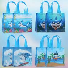Bộ 8/16 túi tote vải không dệt Blue Shark, thích hợp cho kinh doanh, mua sắm, bán lẻ, sự kiện sinh nhật, trang trí tiệc và đóng gói quà tặng, túi đựng quà mùa hè tươi mát, túi đựng đồ và túi mua sắm. - 9060 - Xem 3