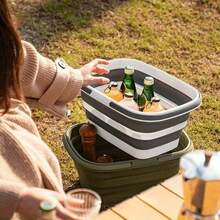 1 Foldable Sink And Picnic Basket, Durable PVC, Multifunctional And Easy To Store, Folds For Convenience, Perfect For Camping, Hiking, And Family Gatherings - Green - View 3