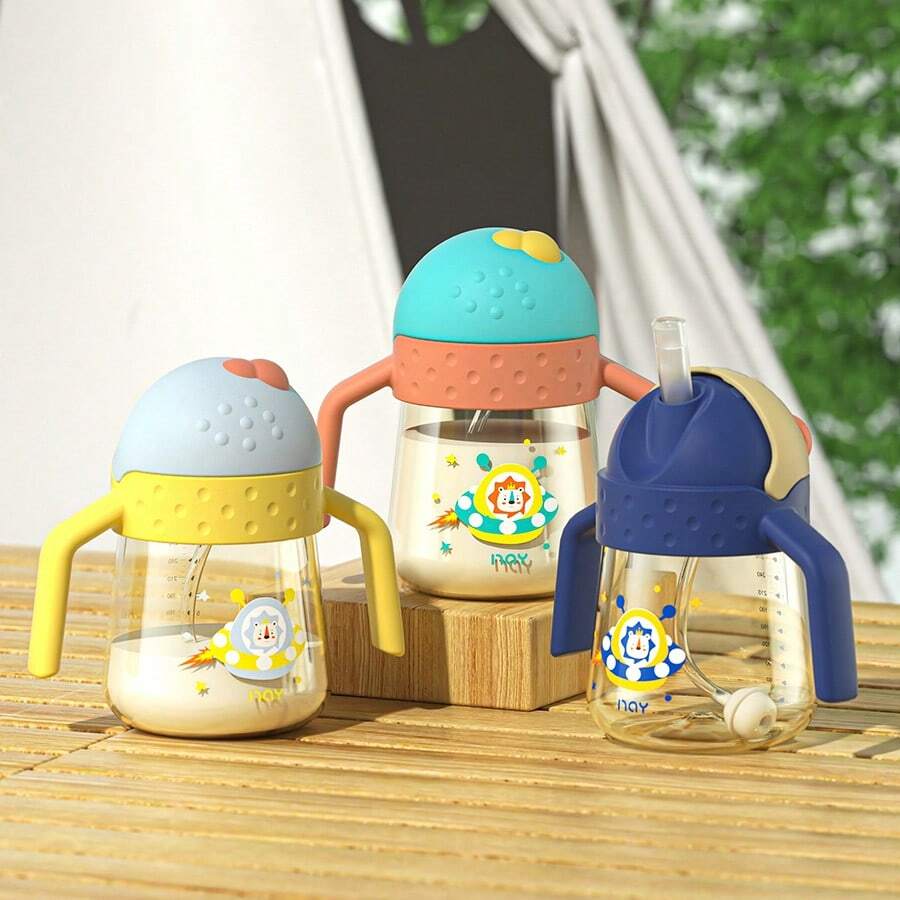 300ml/10oz Baby Learning Cup, Infant Drinking Water Cup With Straw - Multicolor - View 1