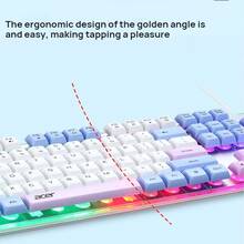 Acer Wired Keyboard OKB950 Soft-Tune Keys Water Drop-Shaped Keycaps Breathing Light Effect Slim And Ultra-Thin Body USB Plug-And-Play Ergonomic Design Full System Compatibility - White Blue Purple - View 4