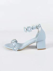 Giày sandal cao gót nữ họa tiết hoa, gót dày không gây mỏi chân, thích hợp cho đám cưới, tiệc tùng, kỳ nghỉ, phong cách công chúa. - Màu xanh nhạt - Xem 5