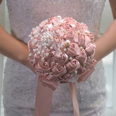 1pc 7-Inch Bride Rose Bouquet, Wedding Bridal Bridesmaid Bouquet, Artificial Rose Bouquet, Multi-Color, Rustic Wedding Bouquet, Suitable For Bridesmaids, Western Wedding Ribbon Artificial Flower Bouquet, Suitable For Outdoor Photography And Photo Props