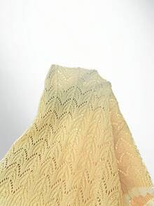 女士春夏新品：镂空花卉图案荷叶边下摆短袖针织上衣；女士春夏新品：时尚优雅纯色镂空设计约会之夜针织开衫；休闲舒适百搭荷叶边下摆金属纽扣针织上衣；黄色镂空针织上衣 - 黃色 - 查看 11