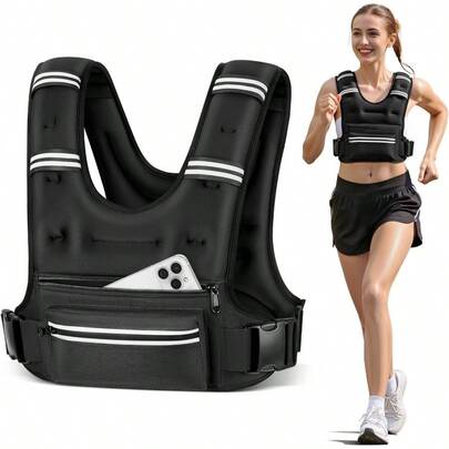 Weighted Vests Women Men, 8 12 16 20 Lb Weighted Vest With Storage Pockets, Rucking Vest With Reflective Stripe, Adjustable Straps Weight Vest Running, Walking, Workout, Training