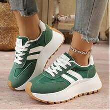 These New 2026 Spring Women's Wedge Platform Shoes Feature A Soft, Cushioned Sole, Perfect For Casual Wear, Offering Women A Comfortable And Convenient Platform Heel. The Contrasting Striped Design And Adjustable Laces Enhance The Style Of The Shoes. /Easter Fashion Look – An Elegant Shoe For Women. - 綠色 - 查看 1