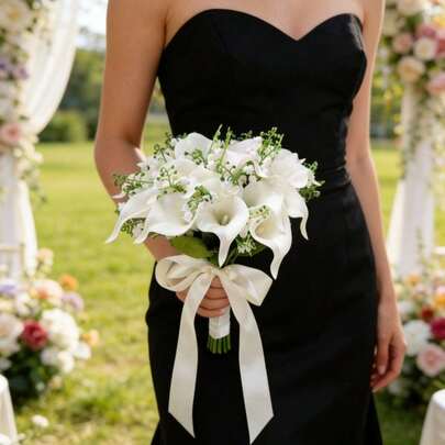 Artificial Tulip & Calla Lily Bridesmaid Wedding Flower Bouquet, Bridal Bouquet, Wedding, Ceremony, Anniversary, Fake Flower Spring Home Decor, Wedding Photography, Photo Prop, Bride's Bouquet, Centerpiece, Party Table Decor, Holiday Decoration, Easter Gift, Birthday, Graduation