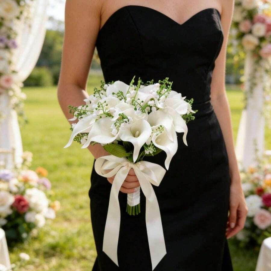 人造郁金香和马蹄莲伴娘婚礼花束、新娘花束、婚礼、仪式、周年纪念、仿真花春季家居装饰、婚礼摄影、拍照道具、新娘捧花、餐桌摆饰、派对餐桌装饰、节日装饰、复活节礼物、生日、毕业典礼 - 彩色 - 查看 1