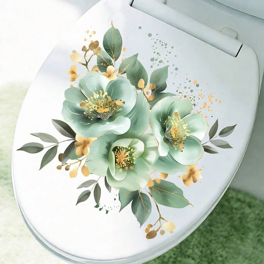 Green Floral Ink Painting Design Wall Sticker, Toilet Tank Sticker, Window Sticker, Home Wall Decor Sticker - FGR1844 - View 1