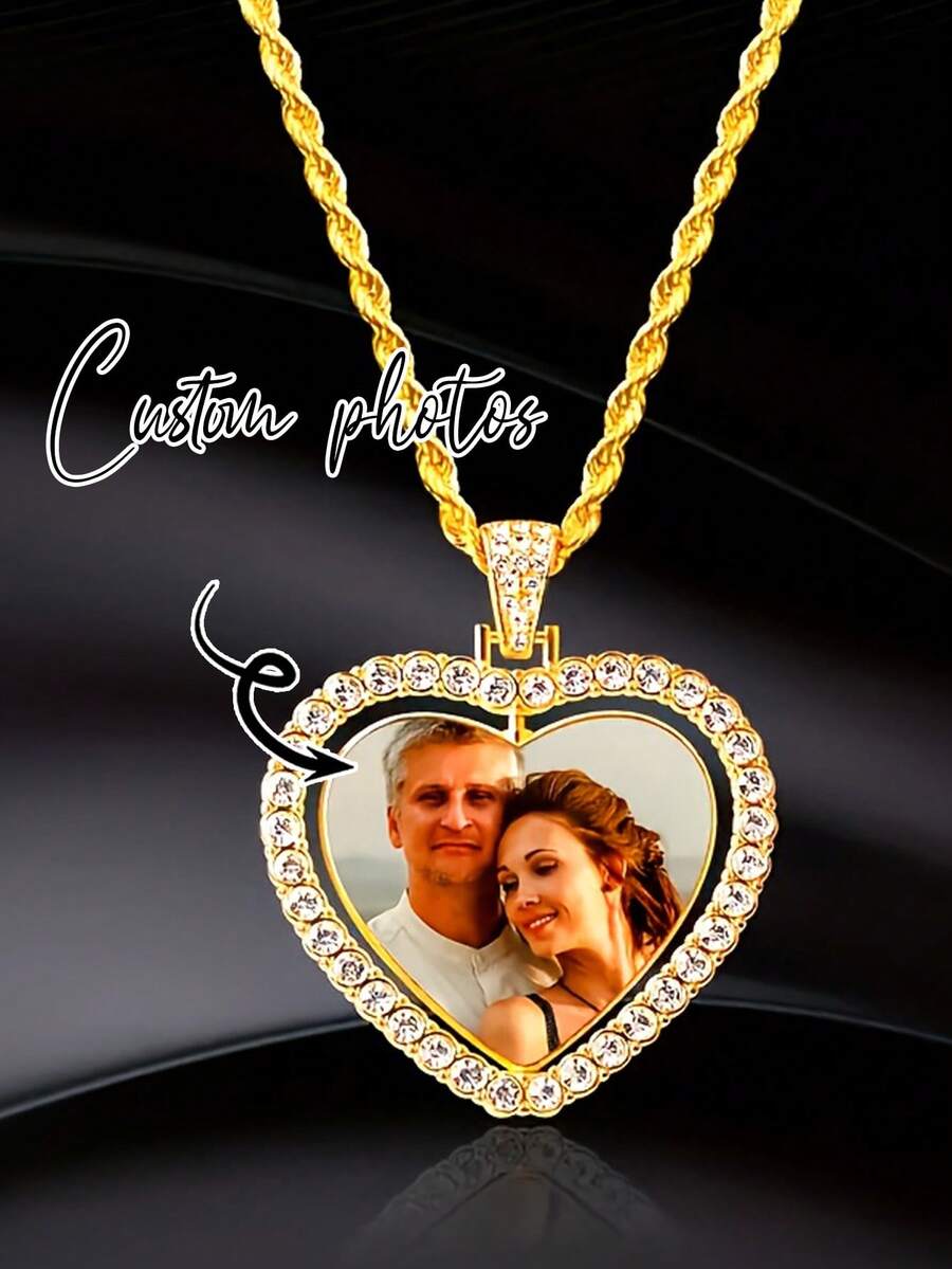 1pc Customized Sparkling Cubic Zirconia Pendant Necklace, Personalized Photo/Couple Photo Pendant Necklace, Suitable For Women, Men, Family, Friends, Parents, Boyfriend/Girlfriend, Suitable For Holidays, Anniversaries, Birthdays, Thoughtful Gift