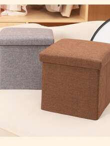 1 Taburete de almacenamiento plegable multifuncional de lino, taburete de sofá, taburete de almacenamiento, caja de almacenamiento, caja organizadora, taburete para cambiarse los zapatos para adultos para sentarse, uso flexible en el hogar. - Beis - Ver 4