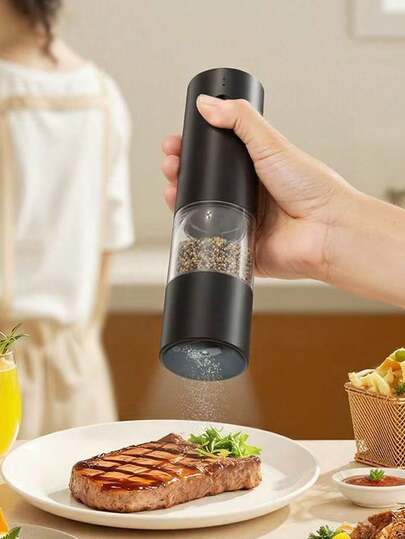 1个300mAh可充电盐和胡椒研磨器，粗细研磨调节，自动研磨胡椒，单手操作，家用孜然研磨器