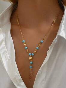 1 chiếc vòng cổ mặt dây chuyền tua rua thời trang cá nhân hóa, kiểu dáng choker đa năng dành cho nữ. - Vàng - Xem 8