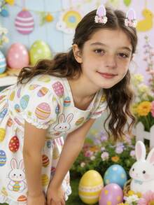 2 Stück rosa Osterhaarklemmen für Mädchen, Haarbogen mit Hase Ohr Deko, Blumen Haarstyling Klemmen, süße Haarspangen für Party, Festival, Teenager Haarschmuck - Pink - Übersicht 2