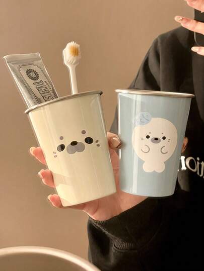 1 chiếc - Cốc rửa tay hình hải cẩu hoạt hình dễ thương, cốc rửa tay đa năng dùng trong ký túc xá, cốc nhà tắm bằng thép không gỉ bền, thiết kế tiết kiệm không gian, dễ vệ sinh, cốc rửa tay đa chức năng, nhẹ và tiện dụng.