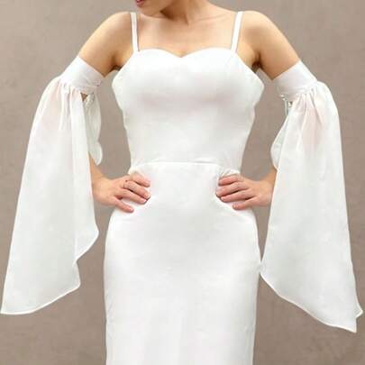 黑白雪纺喇叭袖表演舞台服装配饰，摄影用防晒臂套