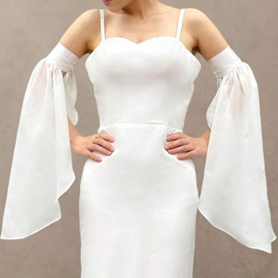 黑白雪纺喇叭袖表演舞台服装配饰,防晒臂套,适用于摄影、夏季、海滩、婚礼等场合。 - 彩色 - 查看 1