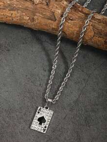 欧美复古朋克风项链，新款全镶钻黑桃A吊坠，男士朋克嘻哈风不锈钢绳链项链，奢华设计个性化十字架项链 - 銀色 - 查看 3