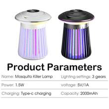 Rechargeable Electric Mosquito Killer, Effective Mosquito, Fly, Moth, Fruit Fly Zapper Lamp With Hook, Suitable For Bedroom, Room, Living Room, Kitchen, Garden, Patio, Anti-Mosquito & Insect Essential - Multicolor - View 9